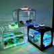 thumbnail image 2 of Pecera pequeña, pequeña, creativa, ecológica, de escritorio, micropaisaje, cubo, pecera, mini acuario de peces tropicales con luces LED, 2 of 6