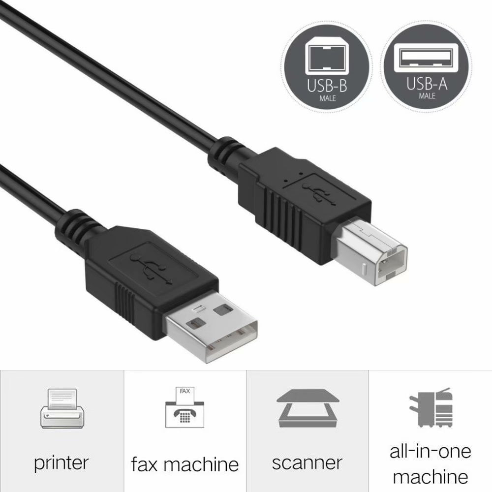 15ft USB 2.0 Extension & 10ft A Male/B Male Cable for HP Officejet Pro l7590 All-in-one Printer 