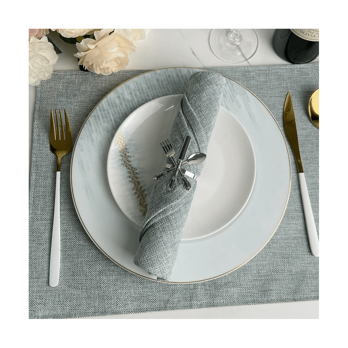 12Pcs Metal Knife and Fork Spoon Napkin Rings Holder for Christmas