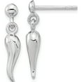 thumbnail image 1 of Sterling Silver Rh-Plated Polish Cz Italian Horn Dangle Post Earrings (19.8 X 4.2) Made In Thailand qe15651, 1 of 5