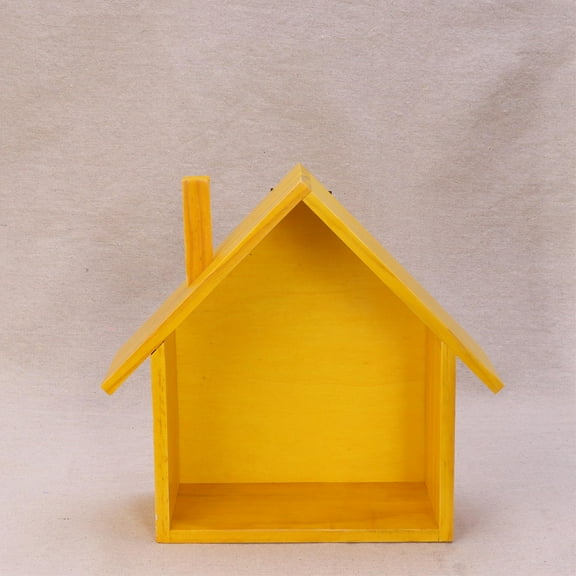 OUNONA Small House Shaped Wall Shelf for Storage Use Made of Timber Yellow Color Great for Bedroom Living .5 x 4.5 x 8.5 inches