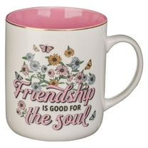 With Love Coffee Mug Friendship is Good For The Soul Pink Butterfly Sunflower Daisy Gold Rim and Accents Inspirational Coffee/Tea Cup for Her Birthday, All Occasion Friendship Gift, Ceramic, 14 oz