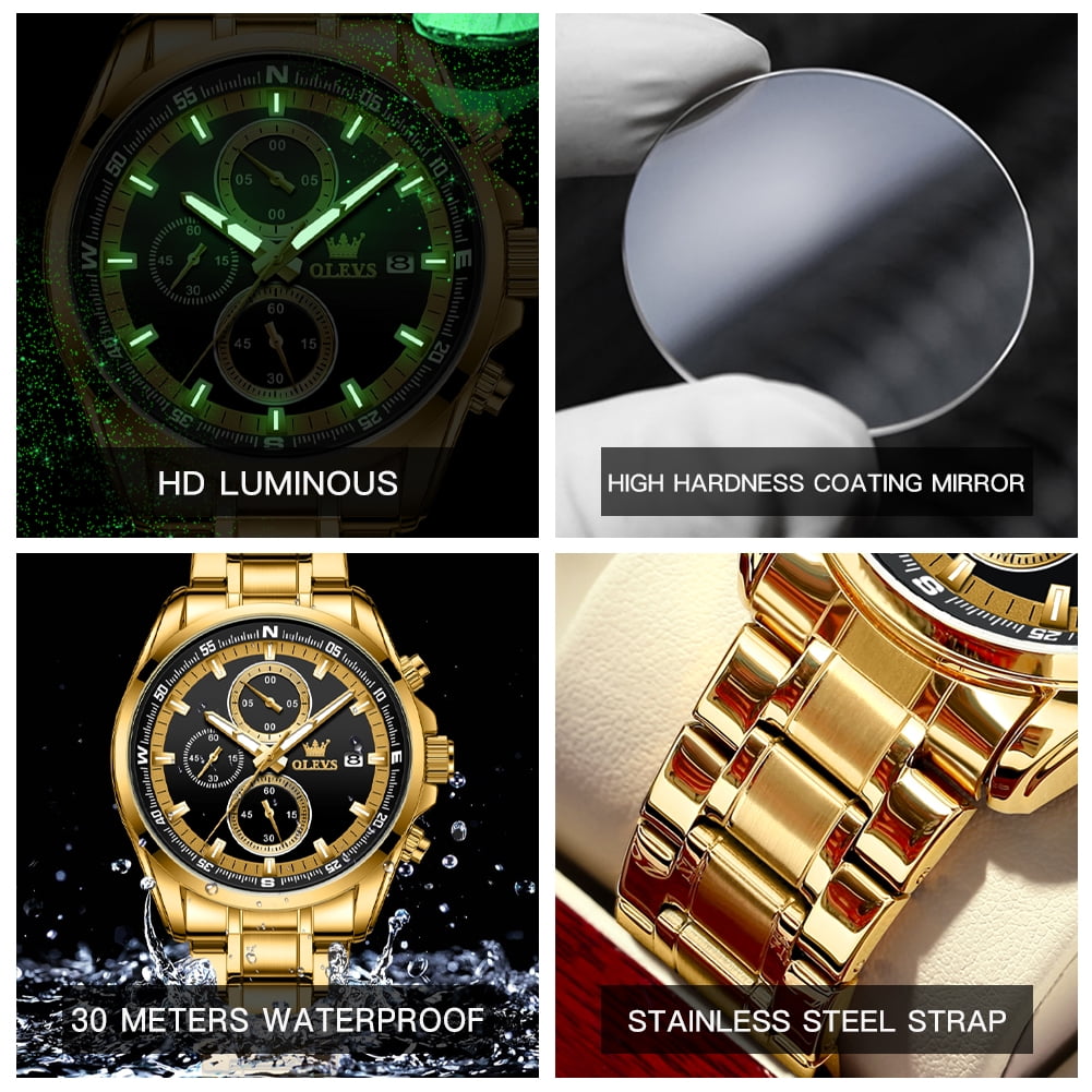 OLEVS Mens Watches,Big Dial Watches for Men Chronograph Stainless Steel Watch with Day Waterproof Analog Quartz Watches for Man Classic Business Wristwatch Luxury Luminous Reloj para Hombre