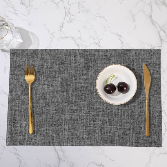 Table Cloth Placemats, Linen Type Fabric Placemats Heat Resistant Placemats Wrinkle Free Thick Polyester Kitchen Place Mats for Dining Table （Dark Gray）