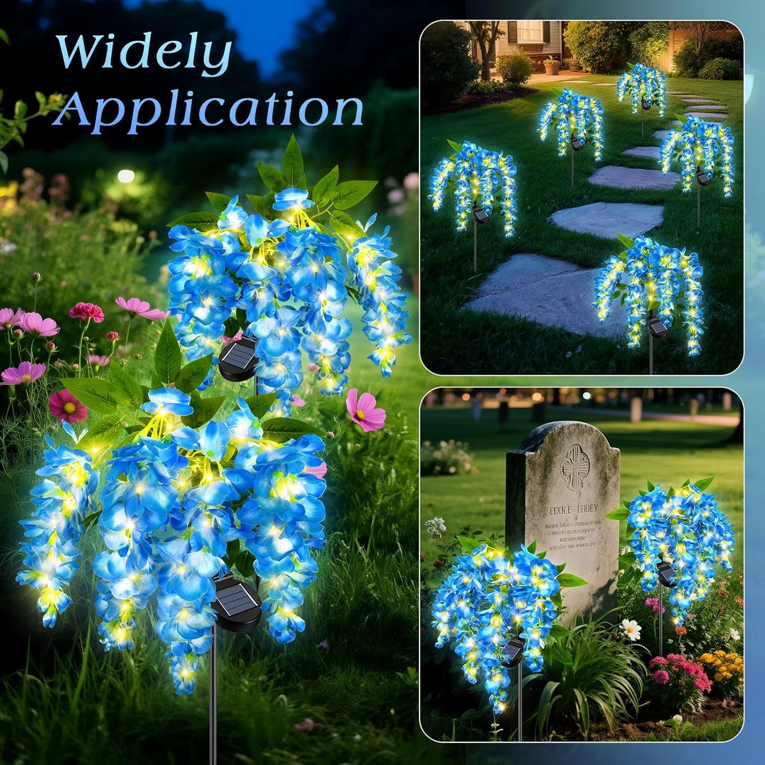 Ninonly Solar Garden Lights, 2-Pack Solar Pathway Lights, 2 Lighting Modes, Solar Wisteria Flower Lights Outdoor, Waterproof, for Landscape, Courtyard, and Lawn Decor