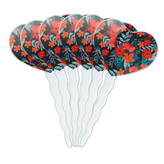 Cecilie Flowers Pattern Heart Love Cupcake Picks Toppers Decoration Set of 6