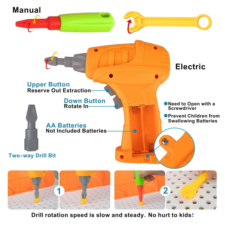 TOYMANY 380PCS Electric Drill Puzzle Toy Set for Kids, Creative