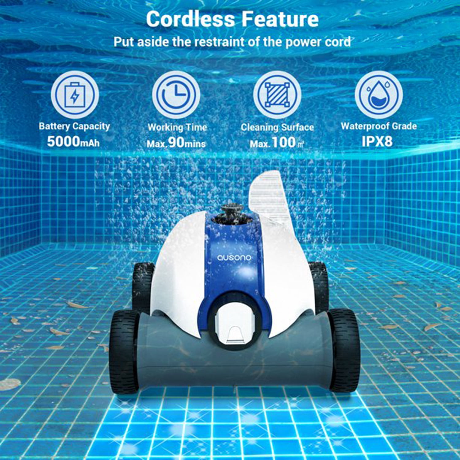 Ausono Cordless Automatic In Ground & Above Ground Swimming Pool Cleaner