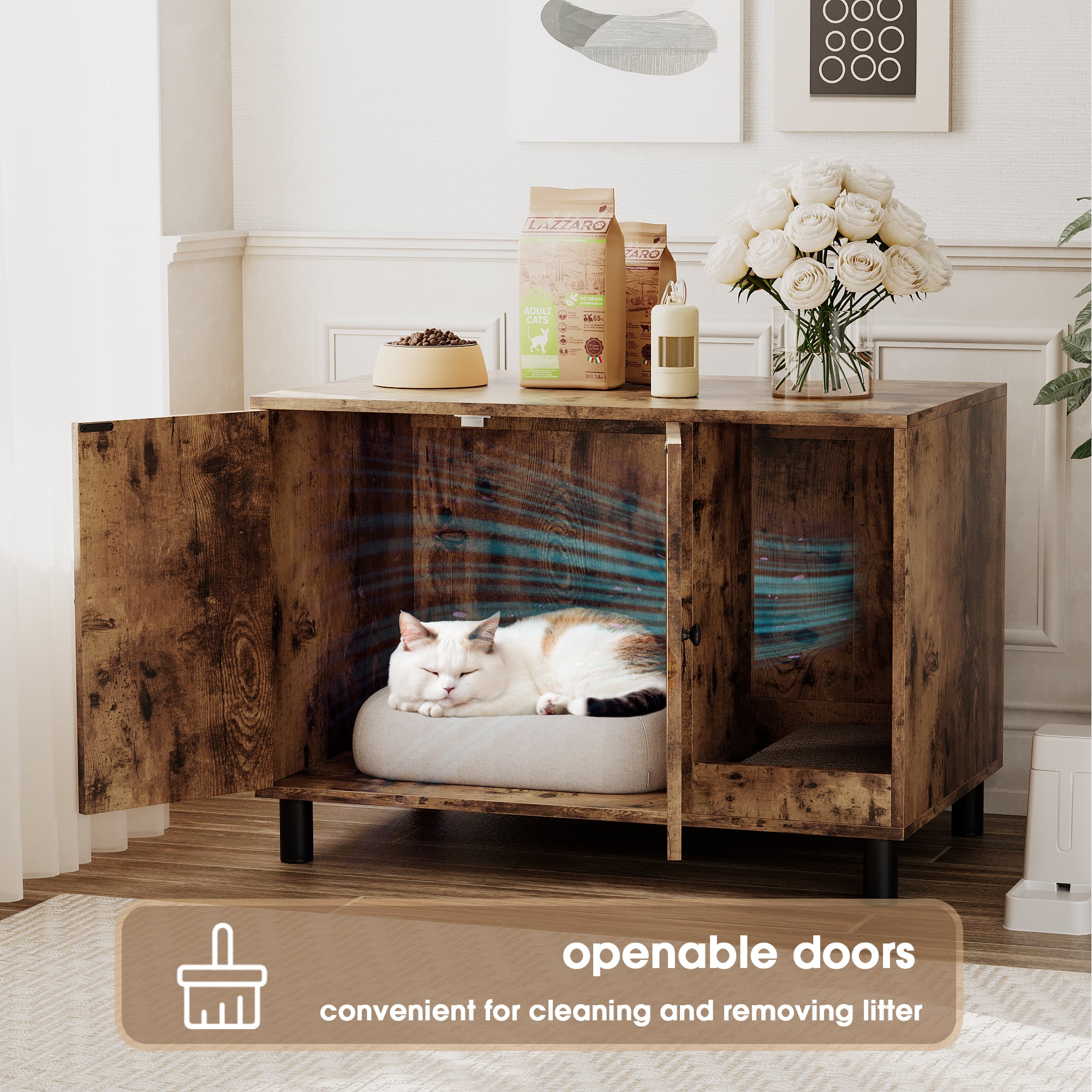 Homall Hidden Cat Litter Box Enclosure with Scratching Mat Wooden Cat Washroom Furniture Cat Box Cabinets, Brown