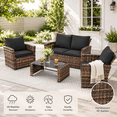 thumbnail image 2 of YIORTWO 4-Piece Outdoor Patio Furniture Set, Wicker Sofa Set with Thick Sandwich Cushions, All-Weather Rattan Deep Seating Set with Tempered Glass Table, Black, 2 of 7