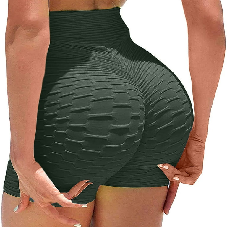 Women Workout Shorts High Waist Butt Lifting Textured Booty Pants