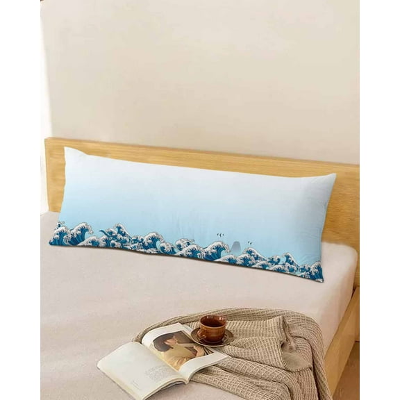 Abstract Ocean Waves Throw Pillow Cover, Ombre Aqua Summer Rectangle Decorative Pillow Case Protector Soft Cushion Cover Lumbar Pillowcase for Couch Sofa Bedroom Car Chair Decor 20x54 Inch