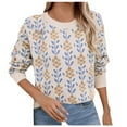 thumbnail image 1 of Aocisk Chandail à Manches Longues pour Femmes, Col Rond, Imprimé Automne, Mignon, Tricoté, Décontracté, Confortable, Haut d'Hiver Beige m, 1 of 5