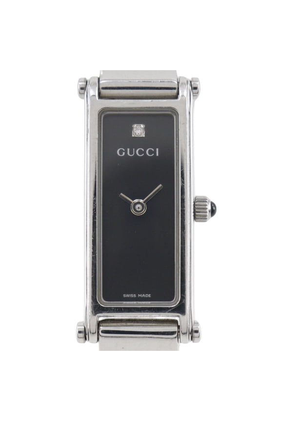 Pre-Owned Gucci GUCCI watch 1P diamond 1500L stainless steel black quartz analog... (Fair)