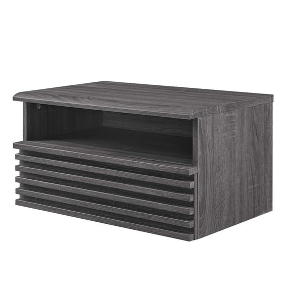 Wall Mount Nightstand Side End Table, Dark Grey Gray, Wood, Mid Century Bedroom Living, Modern Contemporary HB35714