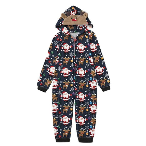 Gureui Family Matching Christmas One Piece Jumpsuits Pajamas, Letter/Santa/Tree/Print Hooded Long Sleeve Playsuits Autumn Zipper Long Rompers