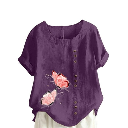 

Awdenio Clearance Women s Shirts Basic Summer Tops Women s Summer Oversize Casual Round-Neck Short Sleeve Flower Printing Loose Shirt Tops