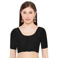 thumbnail image 1 of eloria Women's Art Silk Top Short Sleeve Blouse Deep Neck Top Sari Accessories Color: Black | Size: 44, 1 of 6