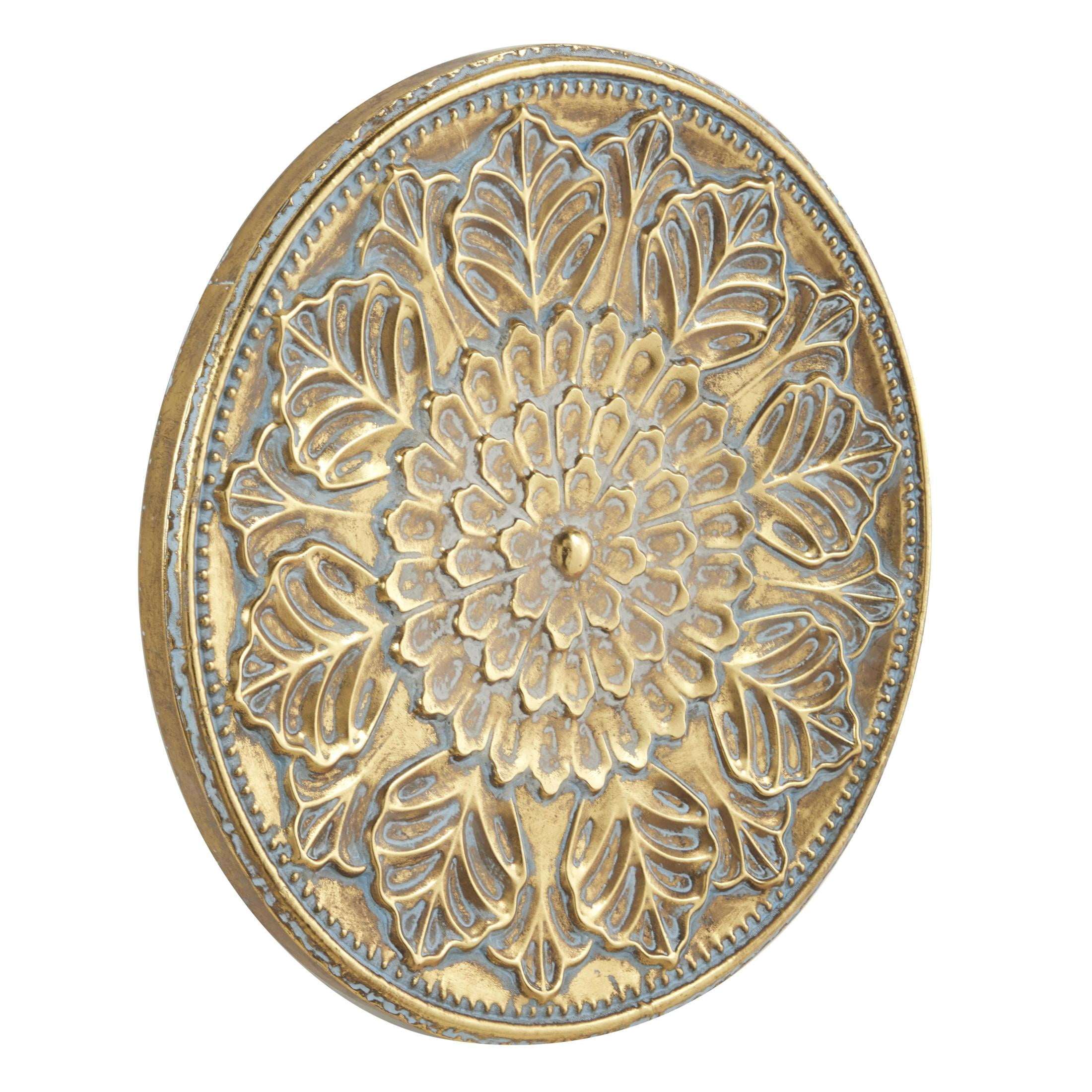 DecMode Gold Metal Plate Wall Decor with Embossed Details