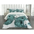 thumbnail image 3 of Ambesonne Butterfly Quilted Bedspread Set 3 Pcs, Ornamental Animal Pattern, Queen Size, Pale Blue Black Teal, 3 of 5