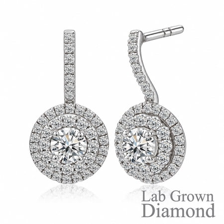 JeenMata 1 Carat Lab Grown Diamond Halo Drop Earrings