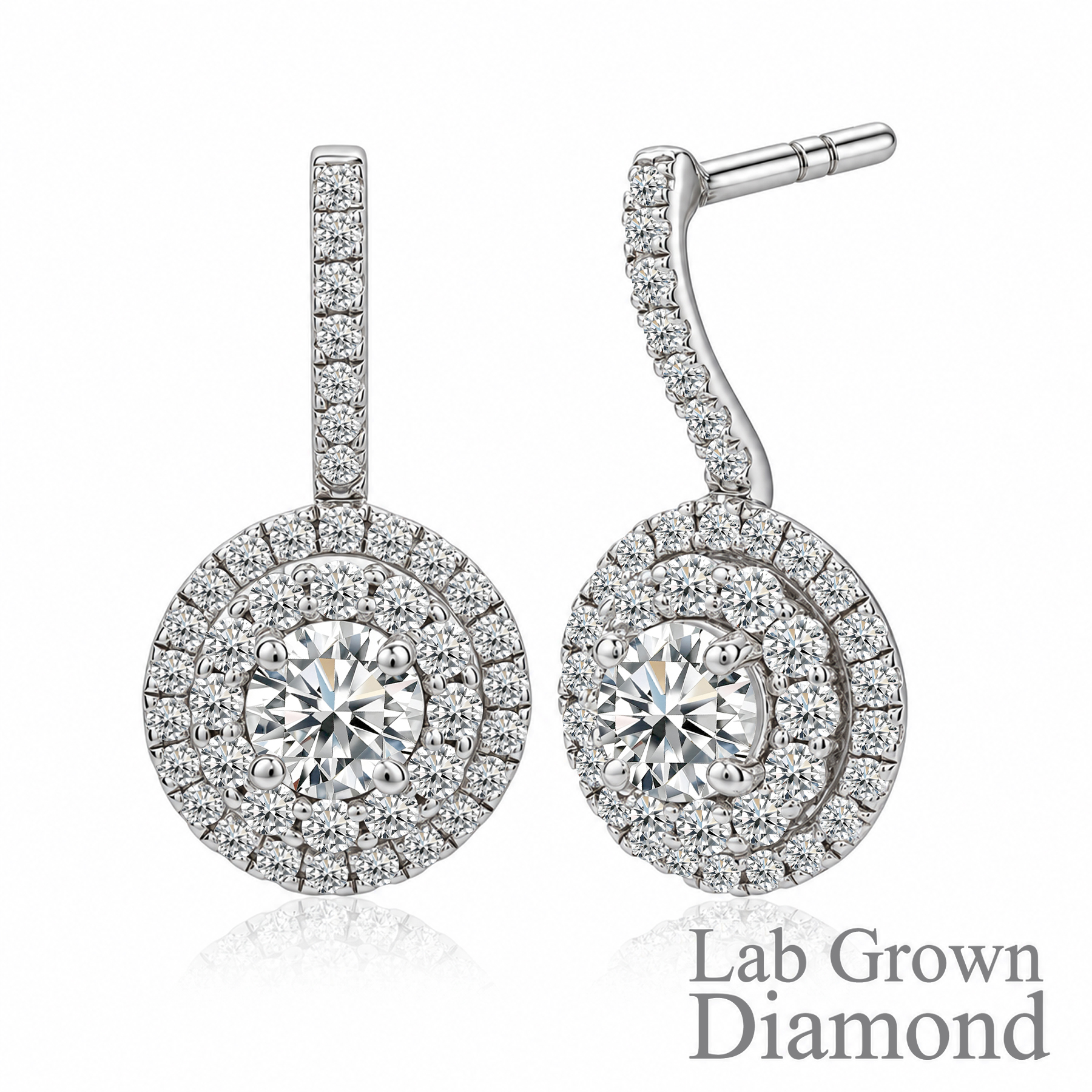 JeenMata 1 Carat Lab Grown Diamond Halo Drop Earrings