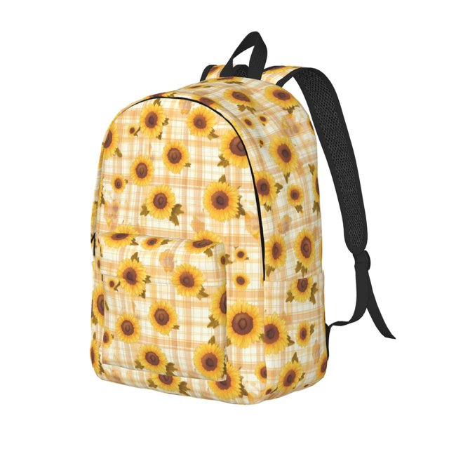 Disketp Coffee Plaid Sunflower Mochila de Lona Estampada, Mochila Escolar de Viaje Ligera para Estudiantes y Portátil-Small