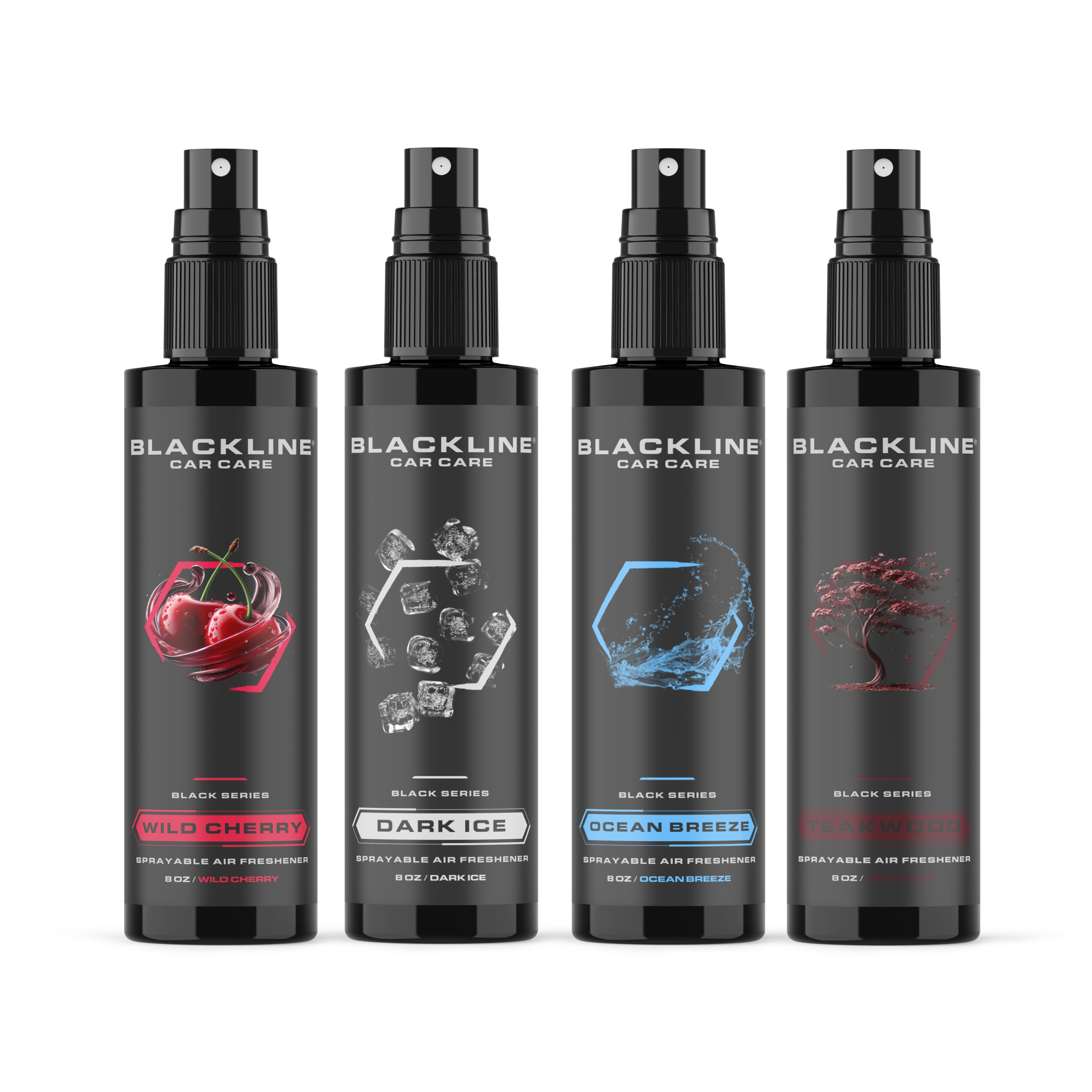Blackline Car Care - Teakwood Car Air Freshener, Long-Lasting, Oder Eliminator, for Cars, Trucks, SUV, or Home Use - 8 fl OZ - Teakwood Air Freshener - Odor Spray