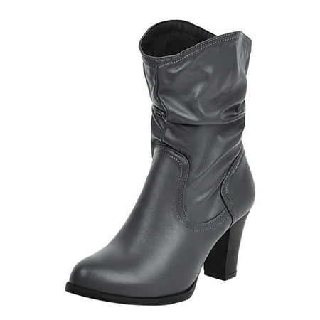 

Dyfzdhu Women s Autumn And Winter High Heel Thick Heel British Style Slip On Vintage Round Toe Short Boots