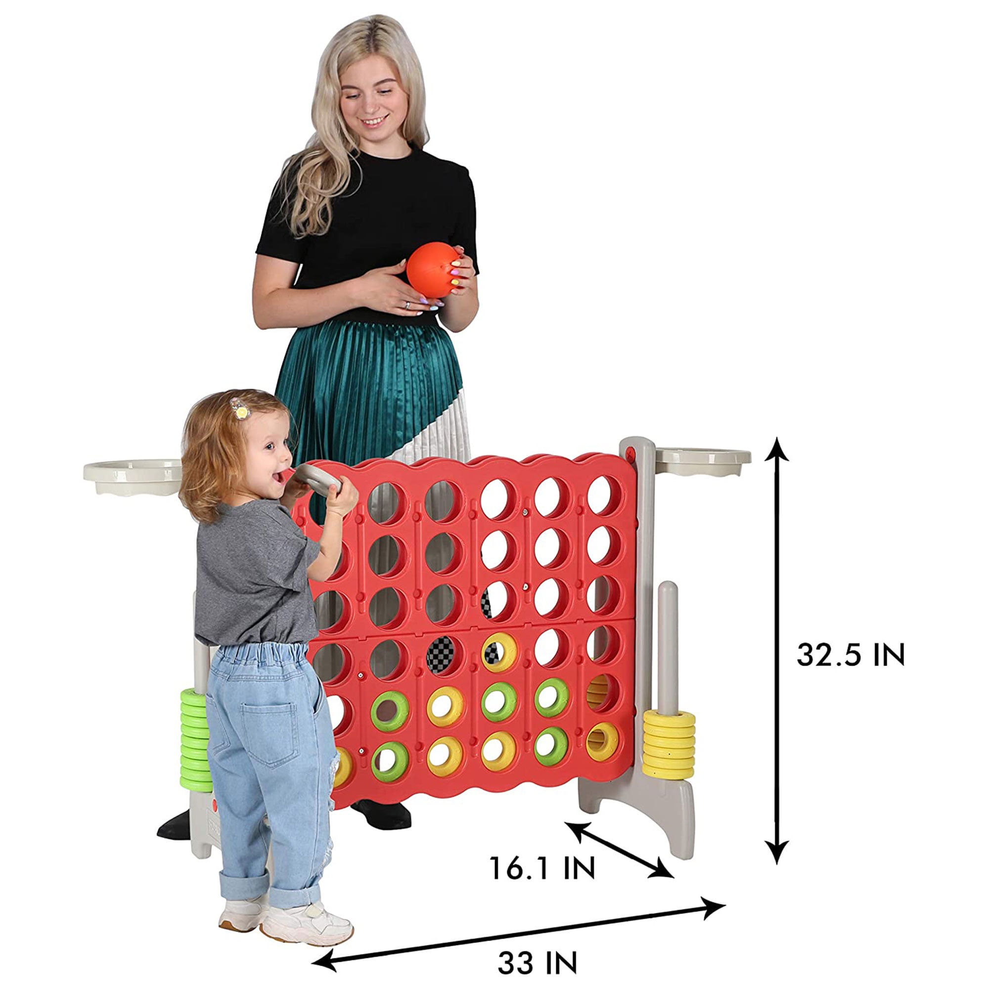 SDADI Giant 33 Inch 4-In-A-Row Game and Basketball Floor Game, Gray and Red