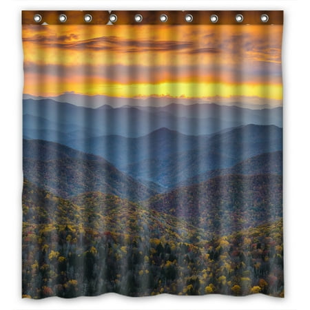 80 Shower Curtain YKCG North Carolina Blue Ridge Parkway Mountains Sunset Scene Waterproof Fabric Bathroom Shower Curtain 66x72 inches ()