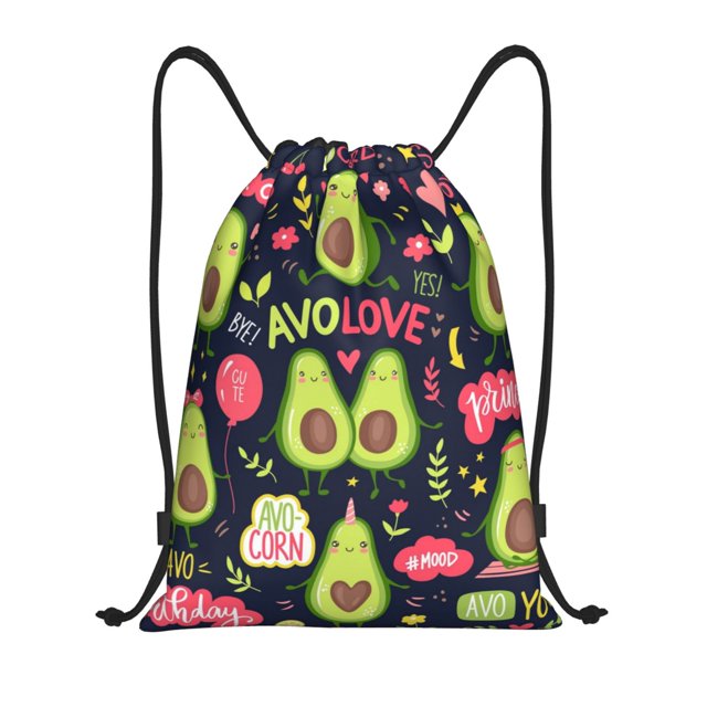Sikiie Avocado Love Print Drawstring Backpack Drawstring Bags, Draw String Back Bag for Sports, Gym, Travel, Swimming, Beach-Medium