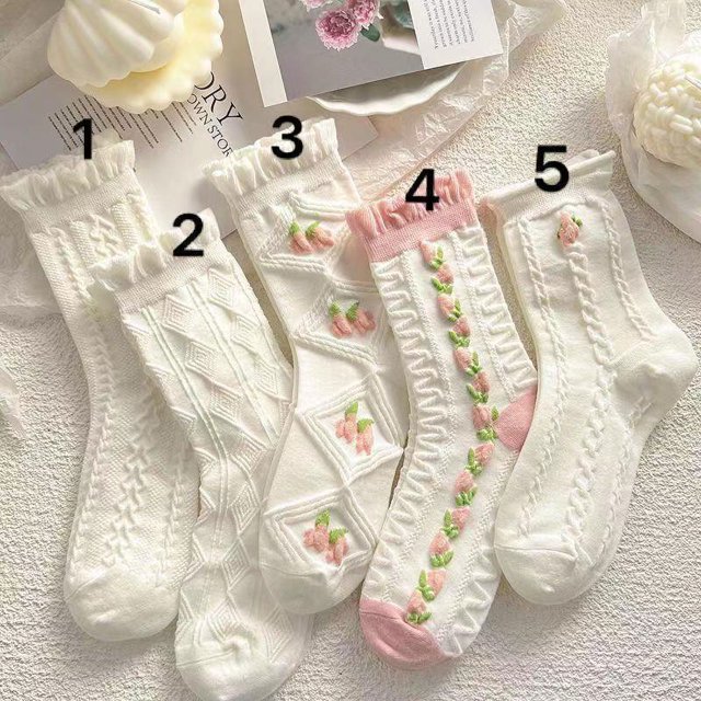 Lindo rosa blanco mujer tobillo calcetín raya lechuga adorno tejido cómodo bordado chica calcetín regalo 5