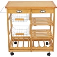 thumbnail image 3 of Rolling Kitchen Island With Storage Utility Wood Tabletop, Wood Mobile Kitchen Island Serving Cart On Wheels With Towel Rack, 3 of 6