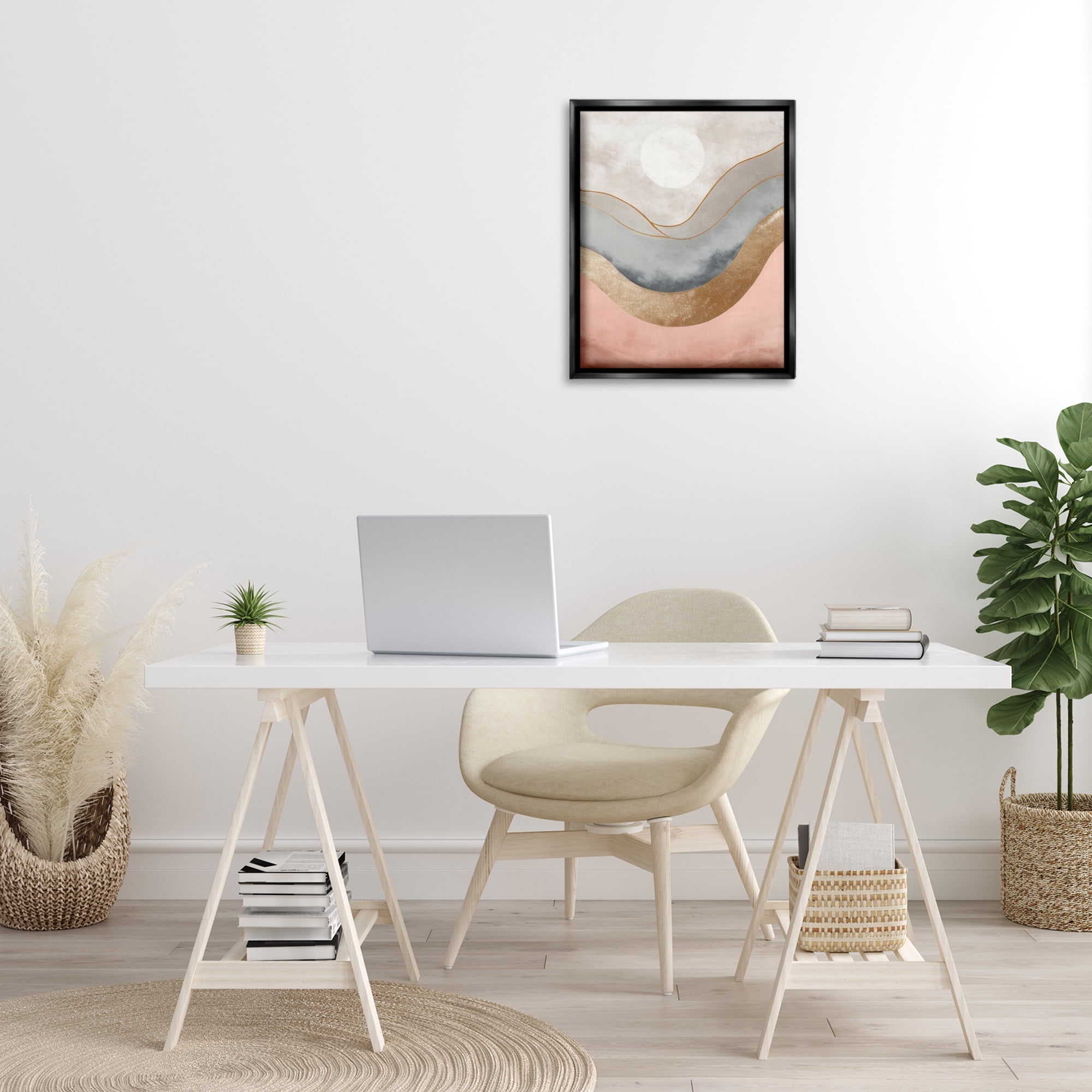 Stupell Industries Lunar Curves Landscape Abstract Painting Black Floater Framed Canvas Art Print Wall Art, 17 x 21