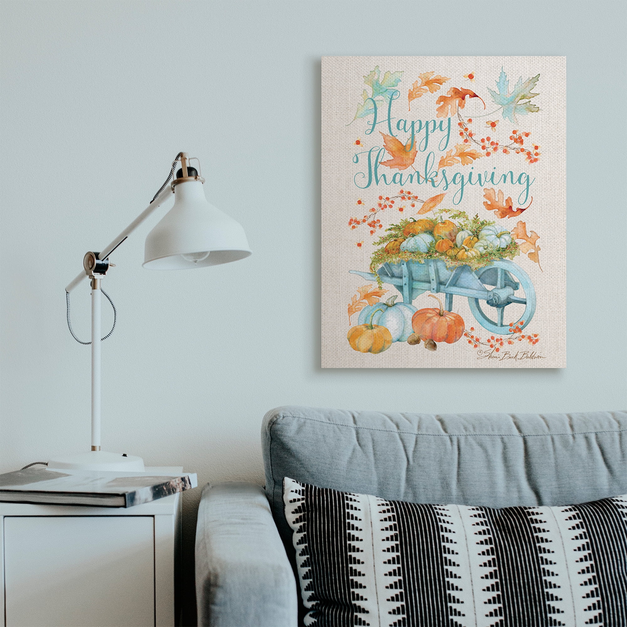 Stupell Industries Happy Thanksgiving Phrase Holiday Pumpkin Wagon Holiday Painting Gallery Wrapped Canvas Art Print Wall Art, 30 x 40