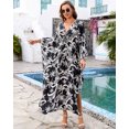 thumbnail image 3 of EDOLYNSA Plus Size Kaftan Dress for Women Swimwear Coverup Elegant Batwing Sleeve Beach Dress Tunic Black and White Printed Housewear, 3 of 10