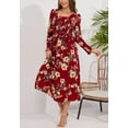 thumbnail image 3 of Scoop Neck Shirred Floral Print Dress for Women Mid-Calf Length Red Large, 3 of 4