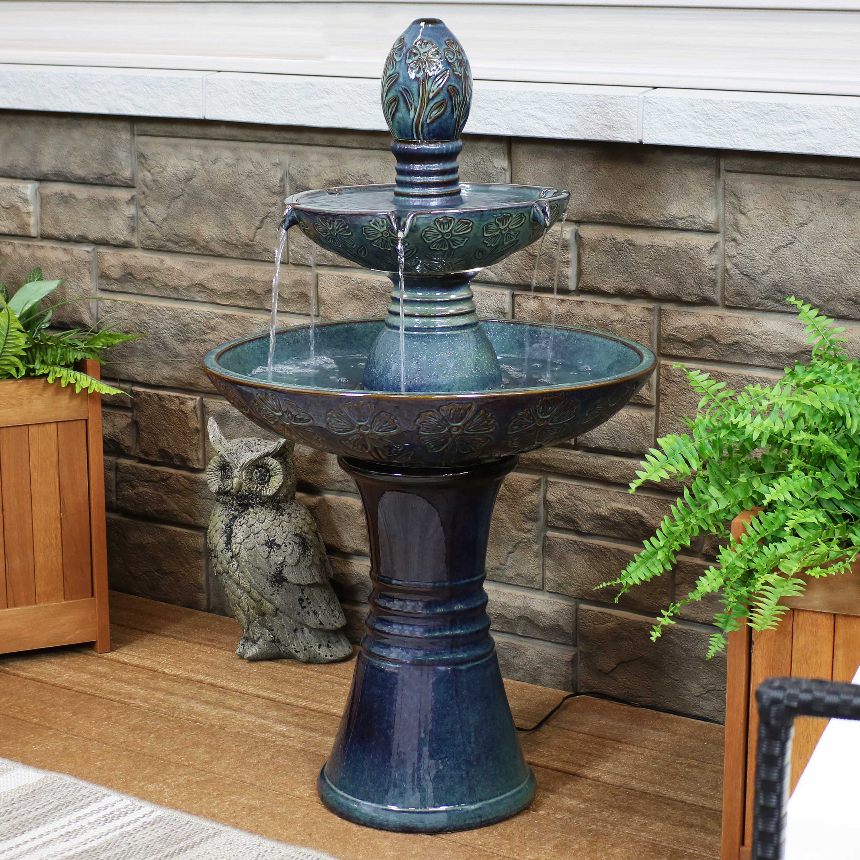 watnature indoor/outdoor water fountain with led light soothing resin on garden fountains & outdoor decor