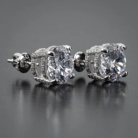 Women's Solitaire Stud Earrings 2Ct Round Cut VVS1 Lab Created Diamond 14K White Gold Finish 925 Silver