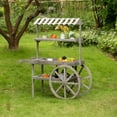 thumbnail image 2 of Vintiquewise QI004639 Antique Rustic Solid Wood decor Display Rack Cart Wood Plant Stand 3 Tier with Wheels for Display, Wood Wagon with Shelves for Plants and More, 2 of 6