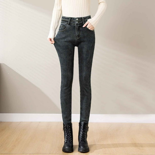 nsendm Female Pants Adult Denim Look Leggings Winter High Waist Jeans  Women's Flesh Slim Slim Student Versatile Leggings No Riders Inseam(Grey,  XL)