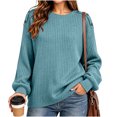 thumbnail image 2 of Yeaiivve Women Crew Neck Long Sleeve Sweaters Loose Fit Button Shoulder Pullover Sweater Soft Ribbed Knit Shirt Fall Solid Casual Undershirts M Sky Blue, 2 of 8