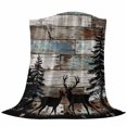 thumbnail image 6 of Teal Brown Deer Silhouettes Blanket Soft Cozy Warm Throw Blanket for Couch, Plush Fuzzy Flannel Fleece Blankets for Sofa, Trees Wooden Retro Art Farmhouse Bed Blankets Gifts for Men, 40"x60", 6 of 9