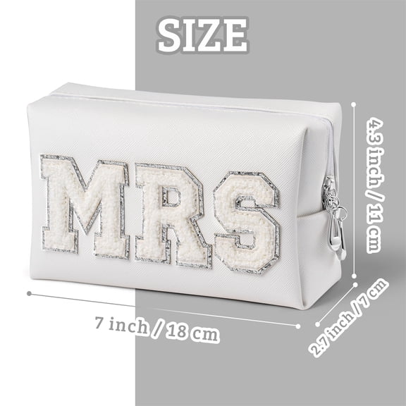 Grobro7 Simple Cosmetic Bag,Patch Letter MRS Makeup Bag with Zipper for Mom Mothers Day, White,1pack