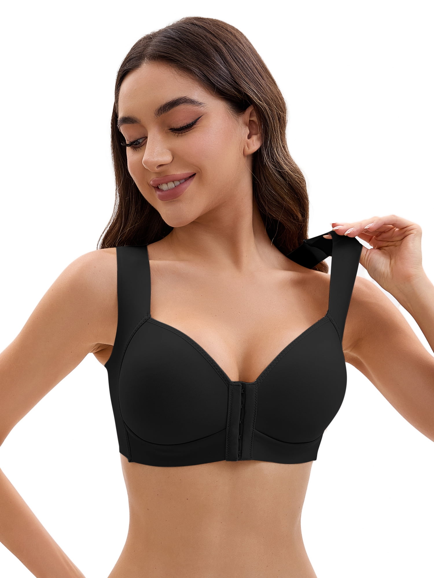 Unique Bargains Women's Front Closure Push Up Wirefree Tank Bras D 44 Black