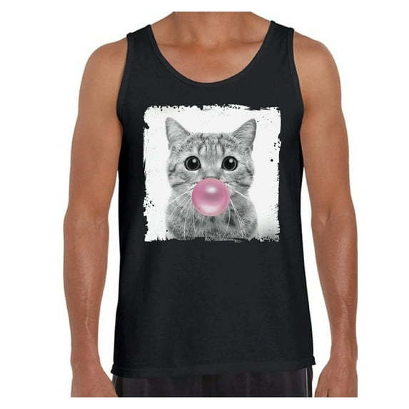 Awkward Styles Little Cute Cat T Shirt Animal Tank Top for Men Cat with Pink Gum T Shirt Animal Men Shirt Funny Animal Gifts Cat Clothing Funniest Cat Tank Top Men Tank Top Cat Chewing Pink Gum
