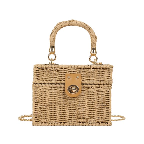 PBAZIH Paper Rope Woven Box Handbag Mini Straw Textured Tote Purse with Detachable Chain Strap for Women Summer Crossbody Bag Ideal for Beach Vacation, Shopping and Outdoor Activities