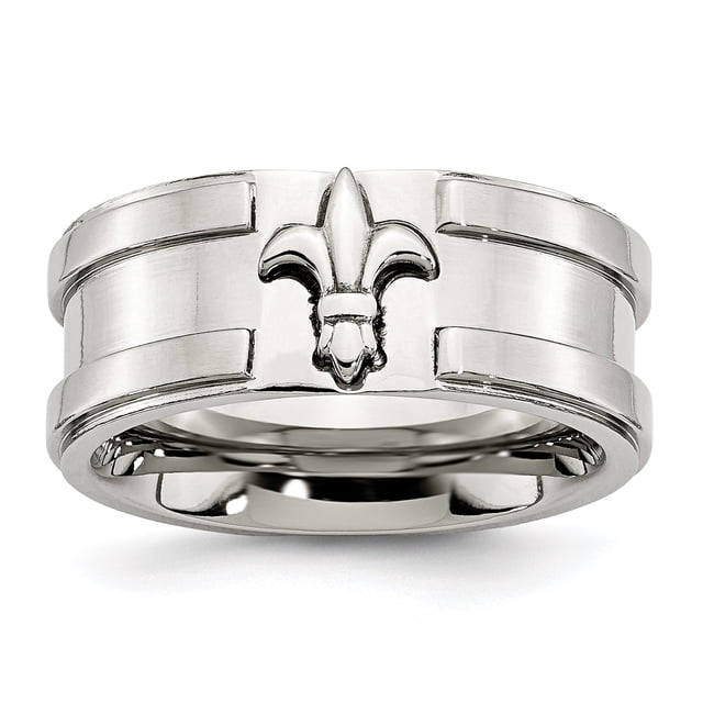 Bague en Acier Inoxydable Fleur de lis 10mm Brossé & Poli 10 Taille