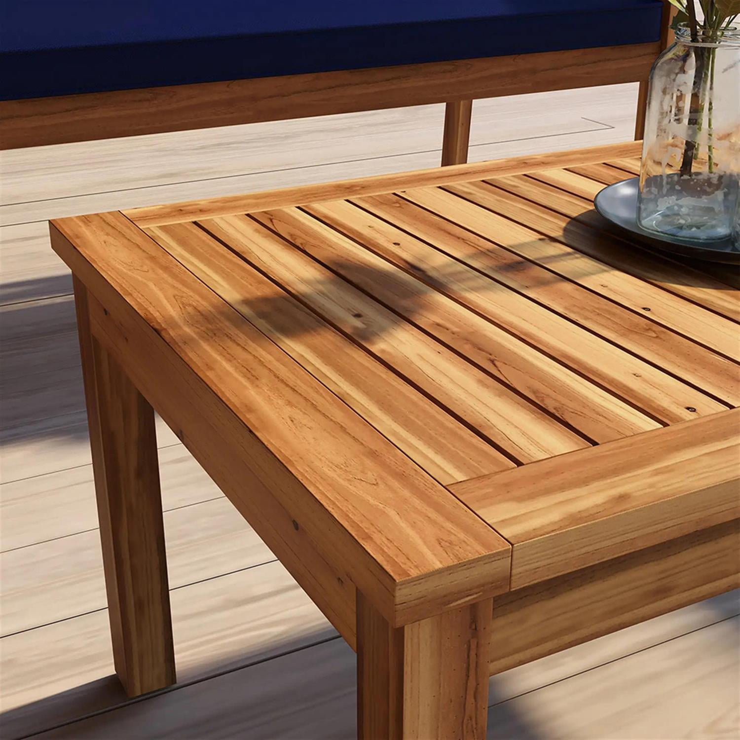 Demi Bonn 4-Piece Outdoor Conversation Sofa, Patio Furniture Set with 2 Acacia Wood Chairs Cushions & Slatted Coffee Table for Backyard, Balcony, Porch, Brown